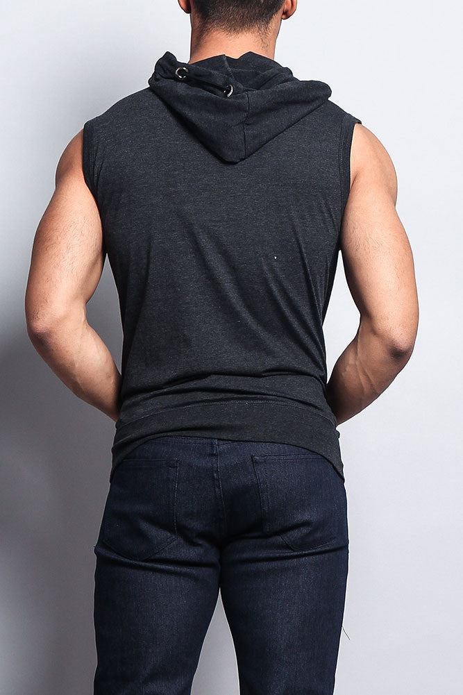Eyelet Sleeveless Contrast Hoodie