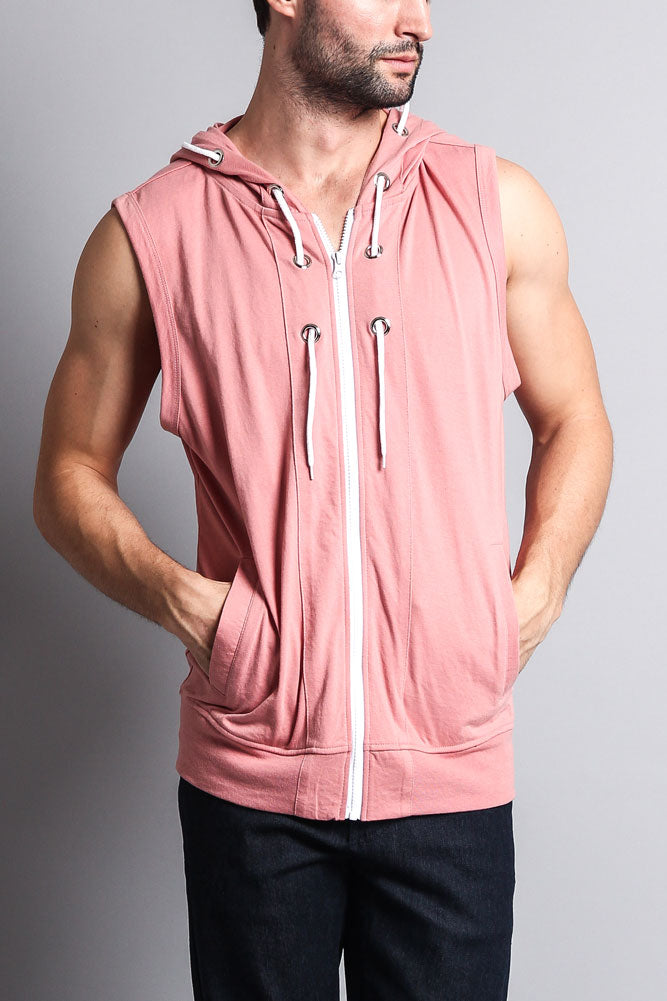 Eyelet Sleeveless Contrast Hoodie