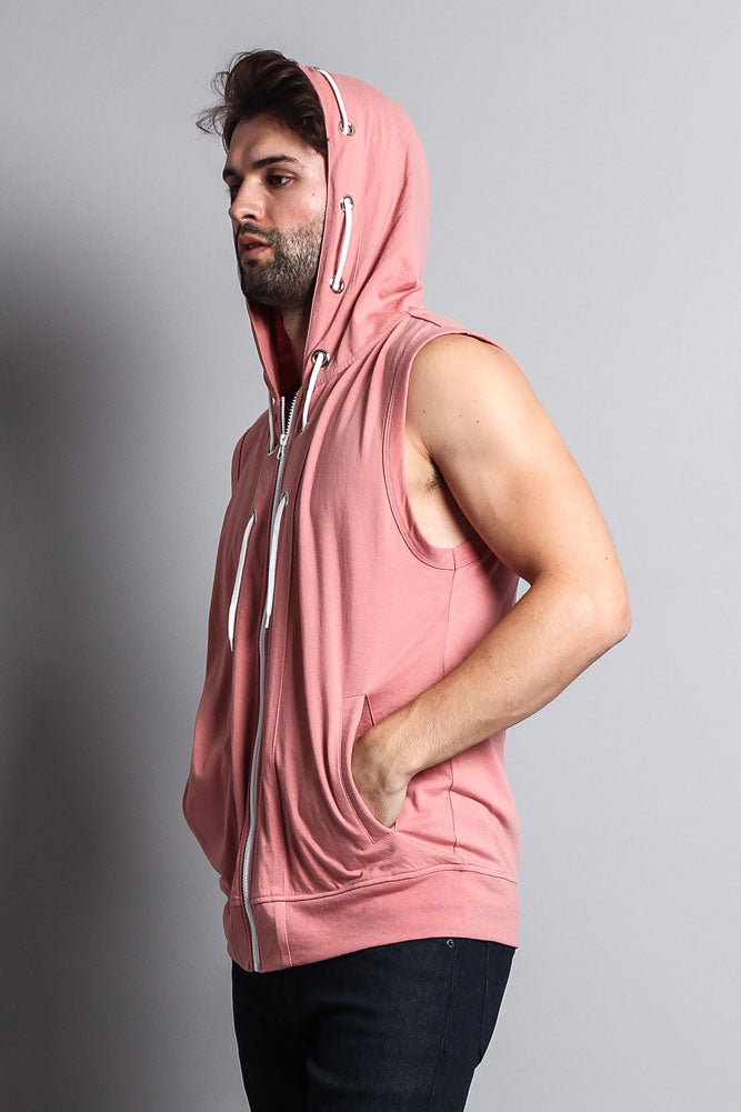 Eyelet Sleeveless Contrast Hoodie