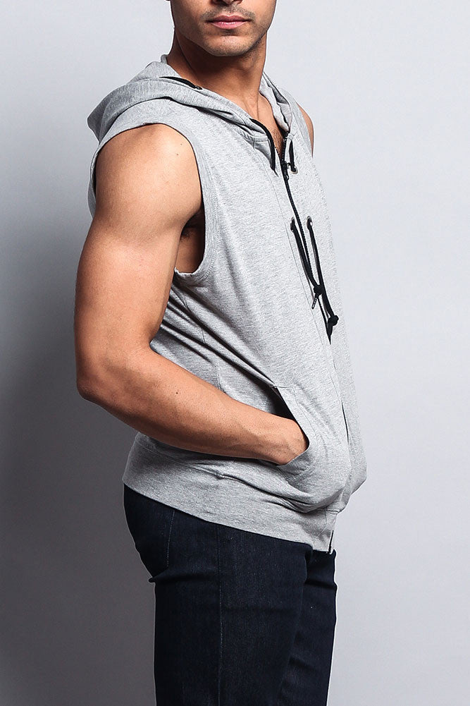 Eyelet Sleeveless Contrast Hoodie