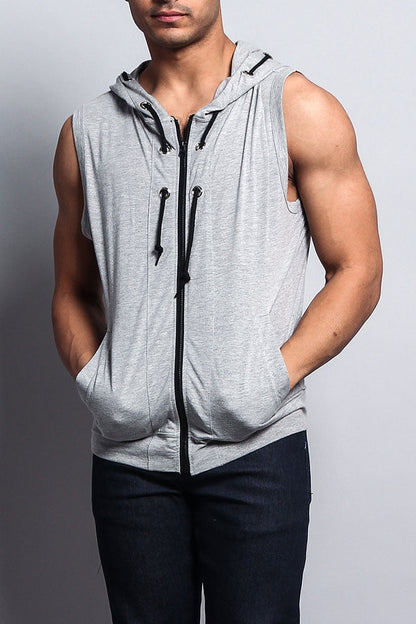 Eyelet Sleeveless Contrast Hoodie