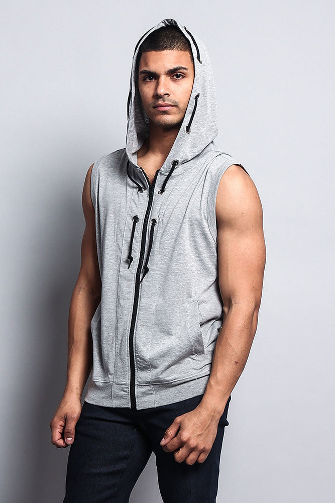 Eyelet Sleeveless Contrast Hoodie