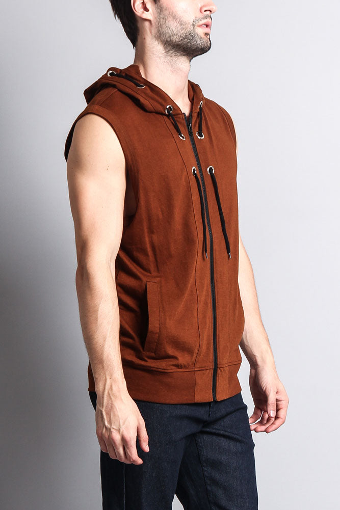 Eyelet Sleeveless Contrast Hoodie