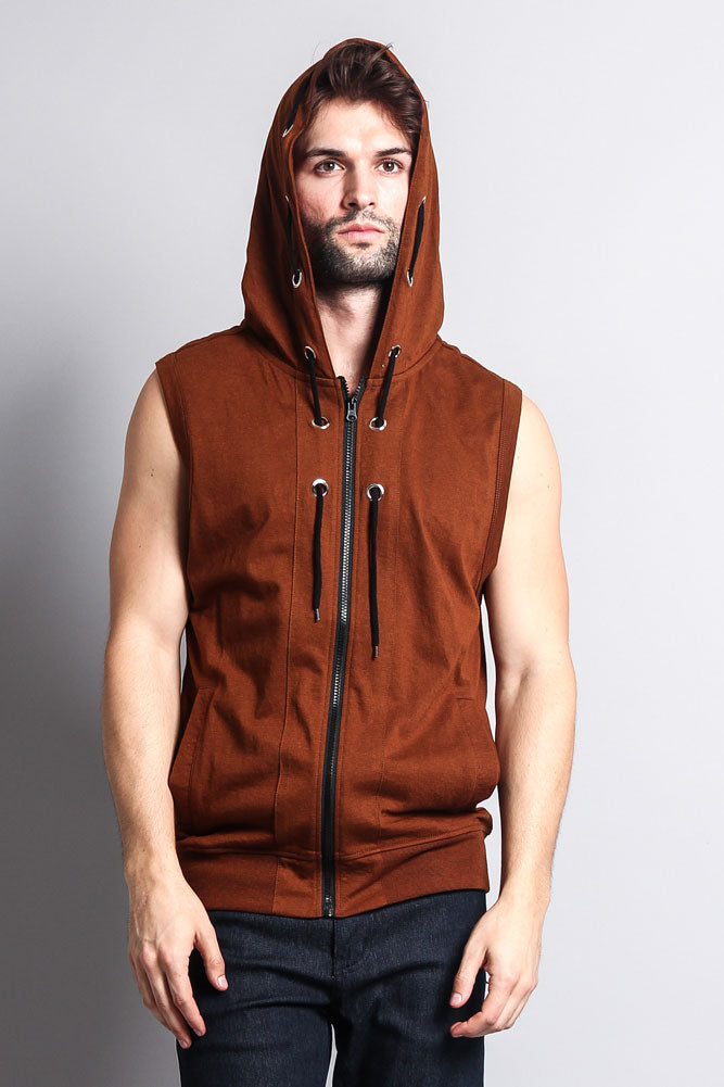 Eyelet Sleeveless Contrast Hoodie