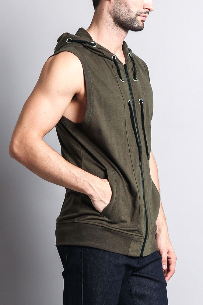 Eyelet Sleeveless Contrast Hoodie
