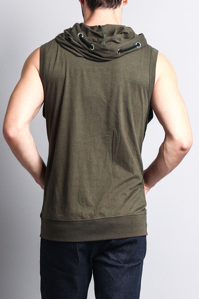 Eyelet Sleeveless Contrast Hoodie