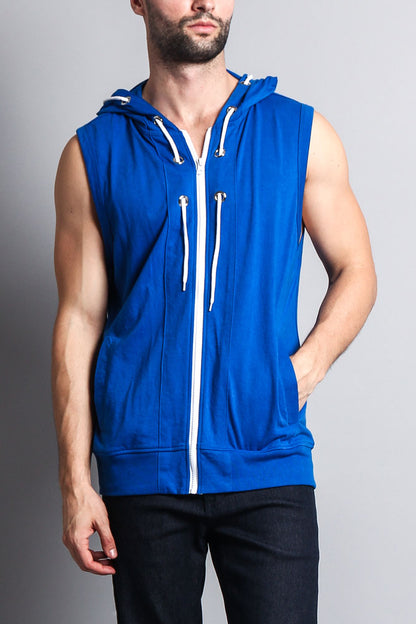 Eyelet Sleeveless Contrast Hoodie