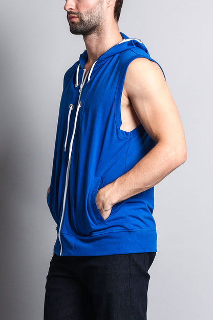 Eyelet Sleeveless Contrast Hoodie