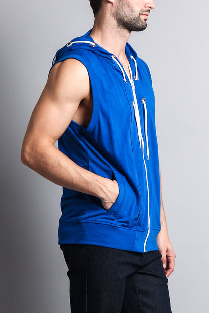 Eyelet Sleeveless Contrast Hoodie