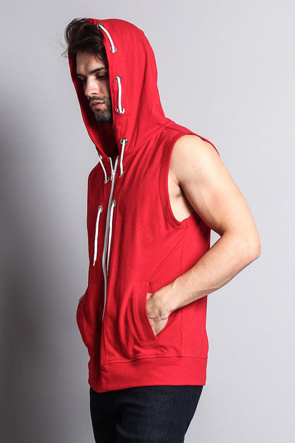 Eyelet Sleeveless Contrast Hoodie