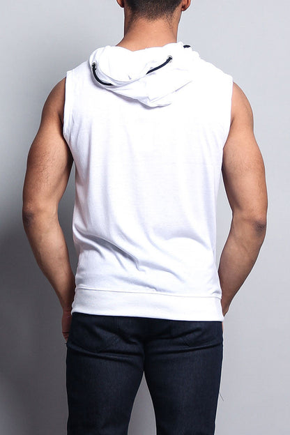 Eyelet Sleeveless Contrast Hoodie