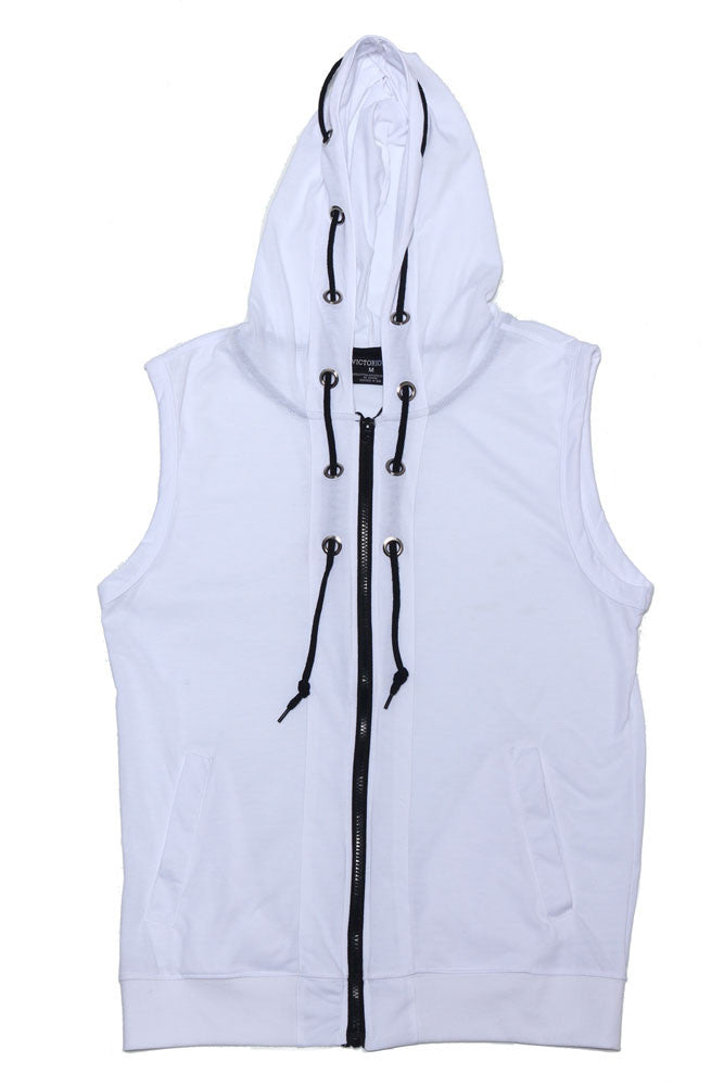 Eyelet Sleeveless Contrast Hoodie
