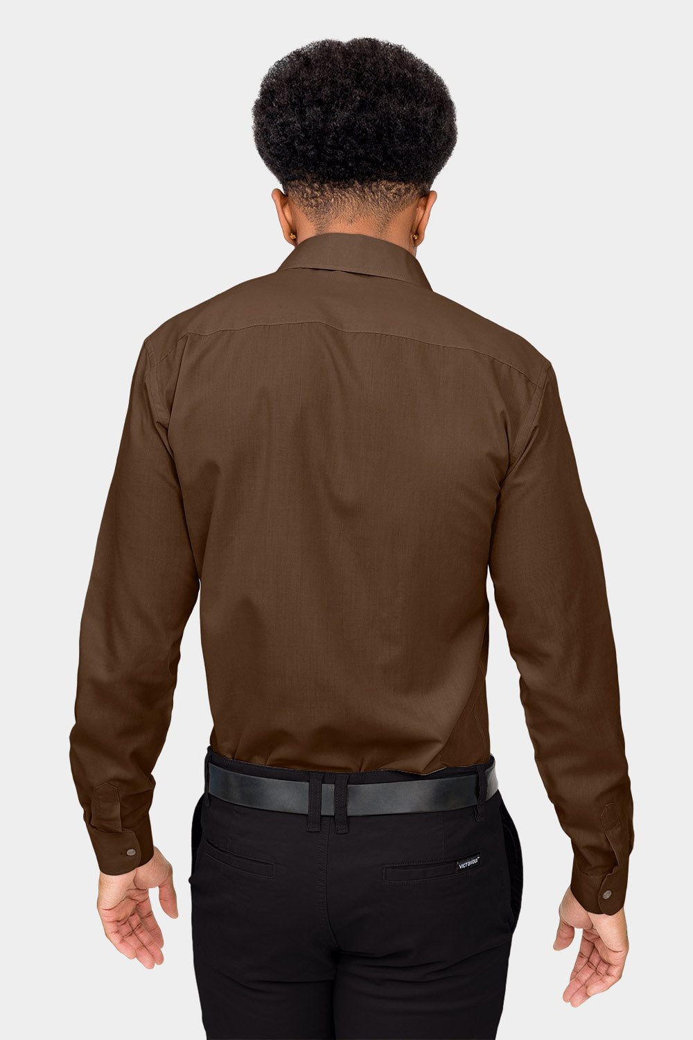 Men's Slim Fit Solid Color Dress Shirt (Brown)