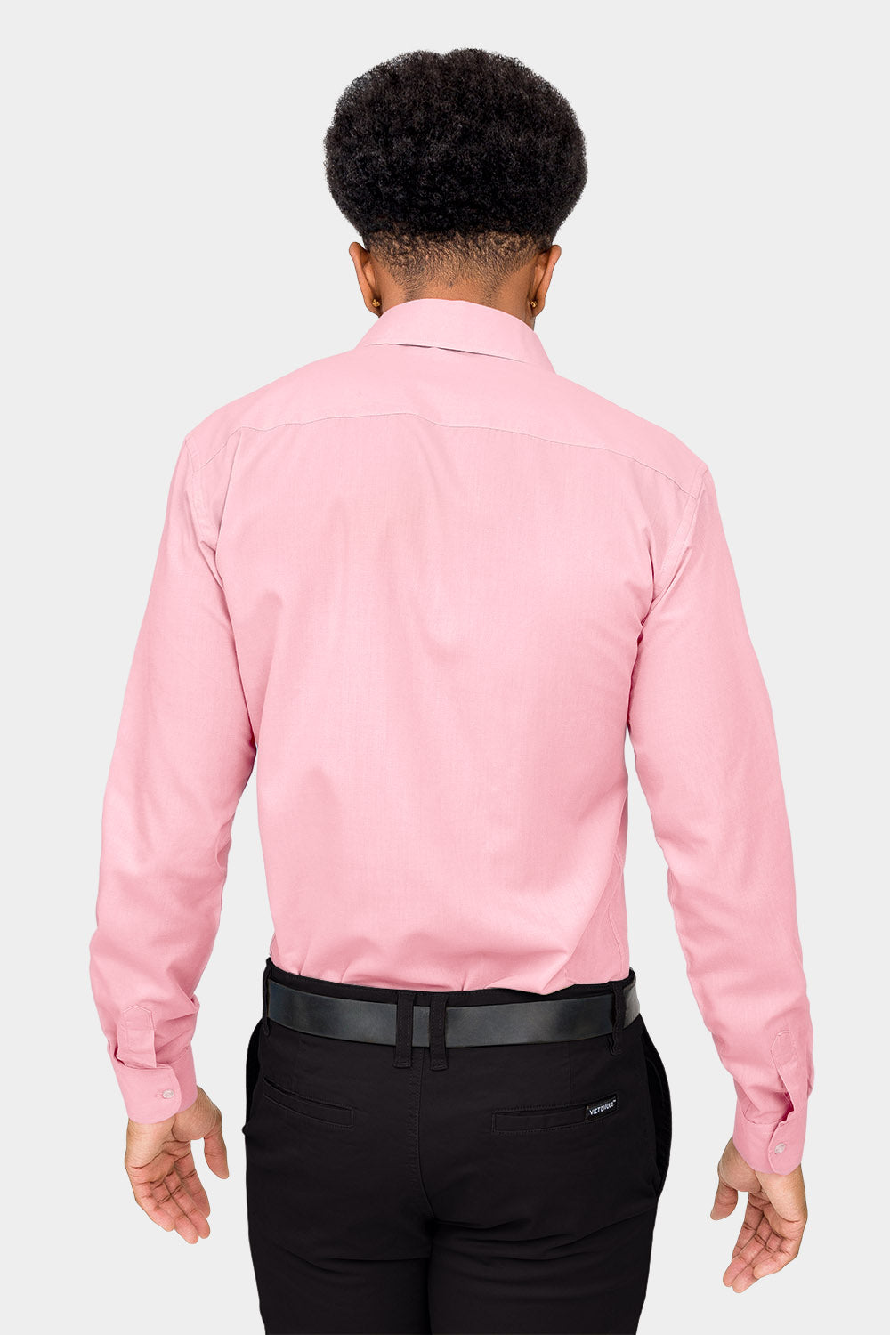 Men's Slim Fit Solid Color Dress Shirt (Pink)