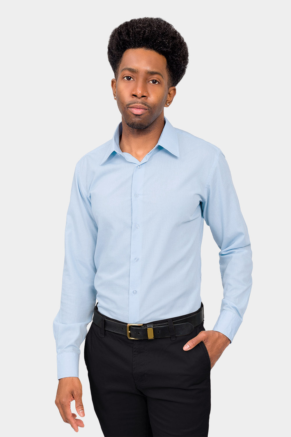 Men's Slim Fit Solid Color Dress Shirt (Sky Blue)