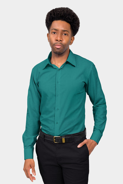 Men's Slim Fit Solid Color Dress Shirt (Teal)
