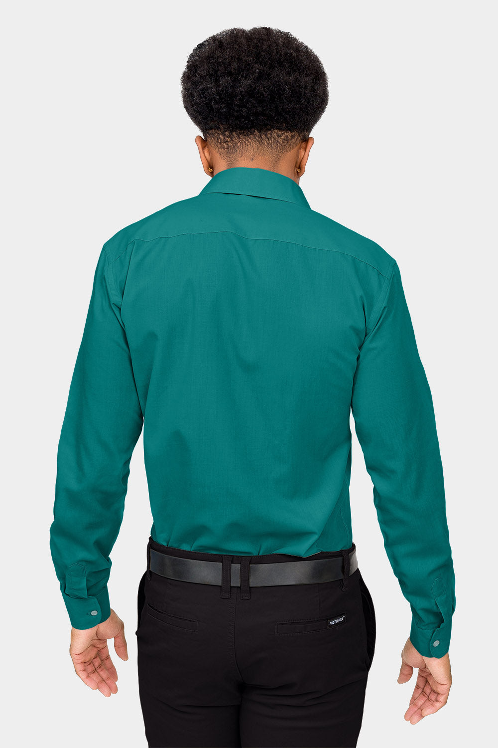 Men's Slim Fit Solid Color Dress Shirt (Teal)