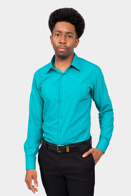 Men's Slim Fit Solid Color Dress Shirt (Turquoise)