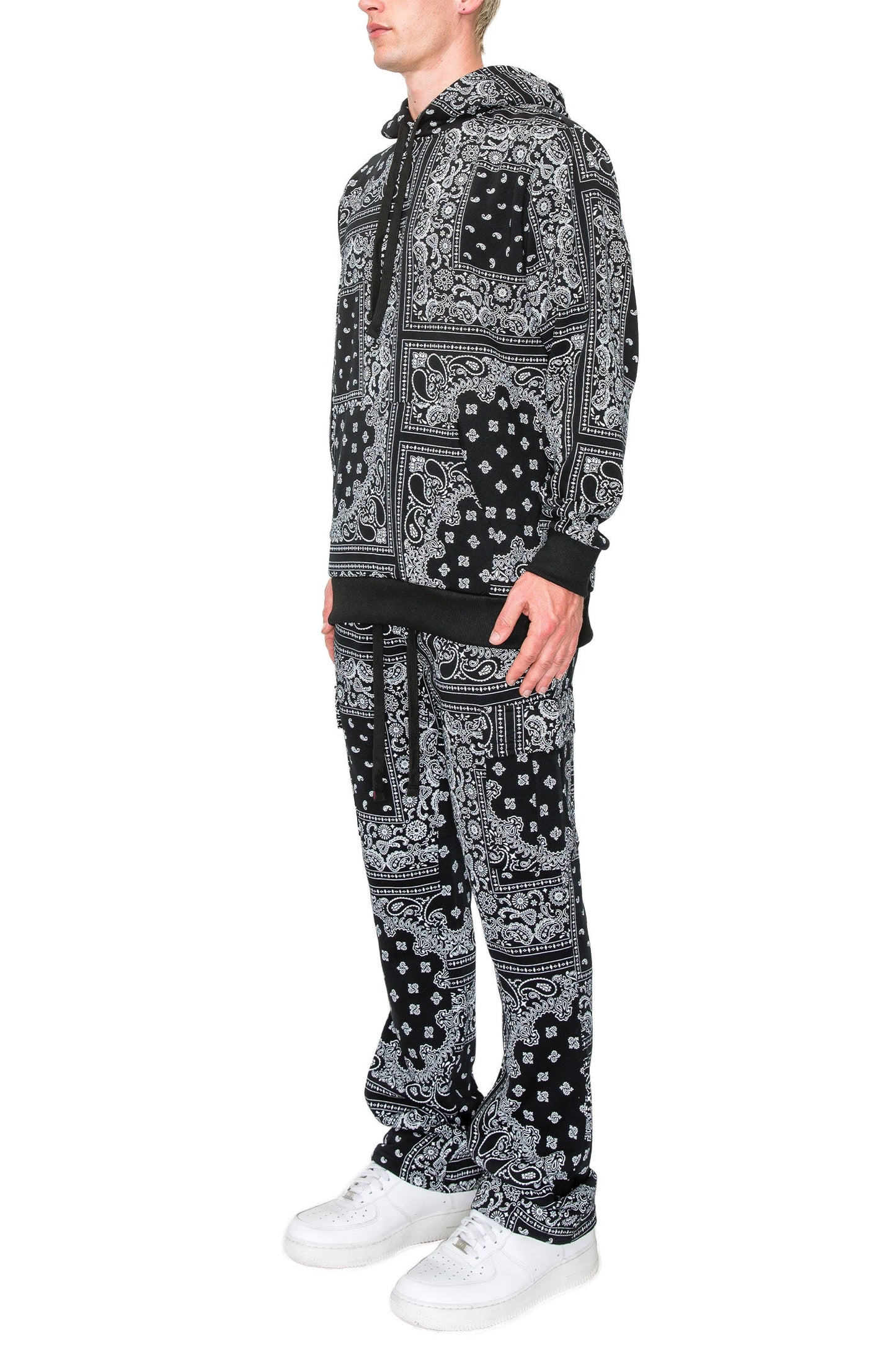 Men's Bandana Pullover Cargo Flared Fleece Set