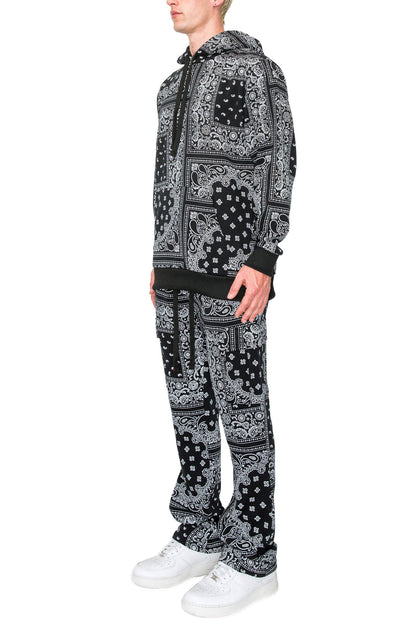 Men's Bandana Pullover Cargo Flared Fleece Set