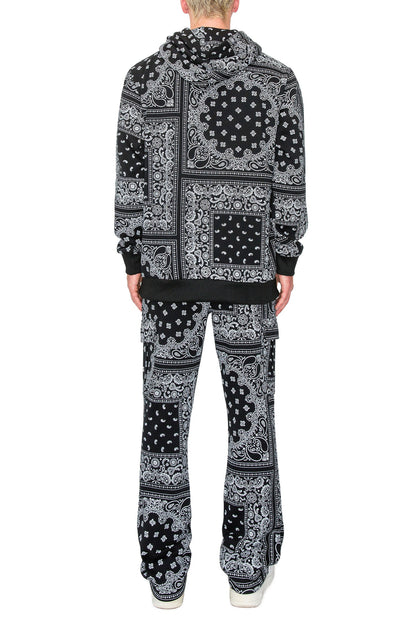 Men's Bandana Pullover Cargo Flared Fleece Set