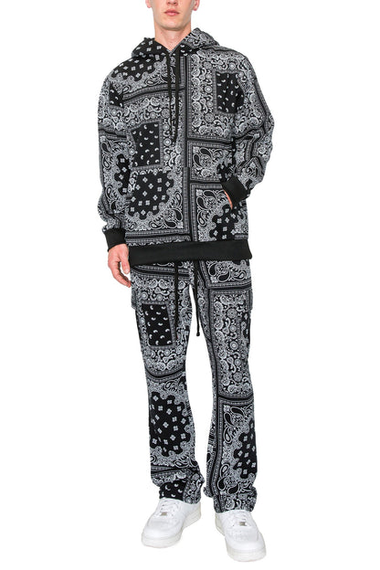 Men's Bandana Pullover Cargo Flared Fleece Set