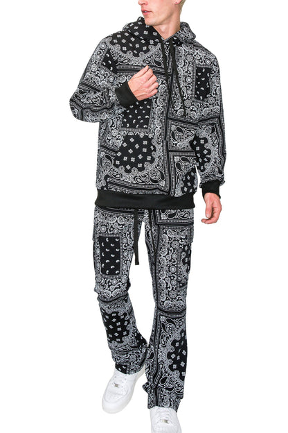 Men's Bandana Pullover Cargo Flared Fleece Set