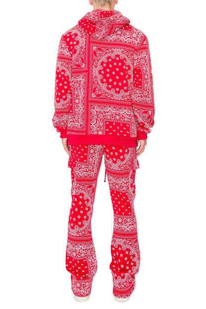 Men's Bandana Pullover Cargo Flared Fleece Set