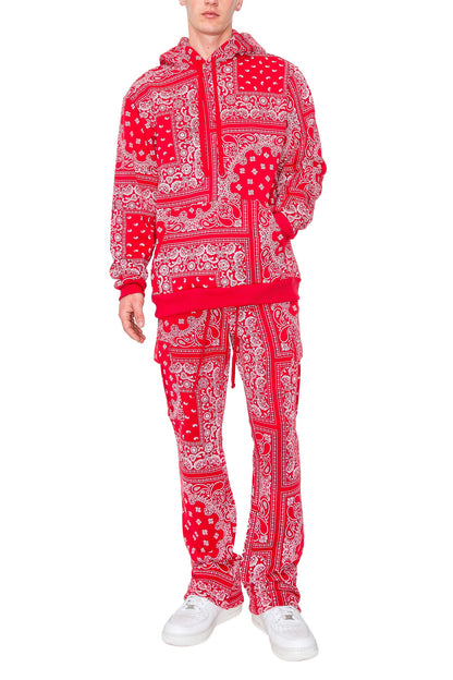 Men's Bandana Pullover Cargo Flared Fleece Set