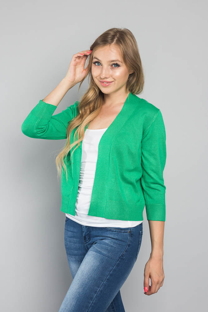 Women's Classic 3/4 Sleeve Cropped Cardigan
