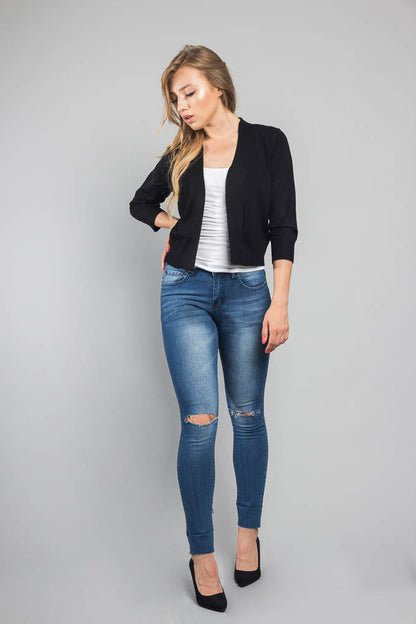Women's Classic 3/4 Sleeve Cropped Cardigan