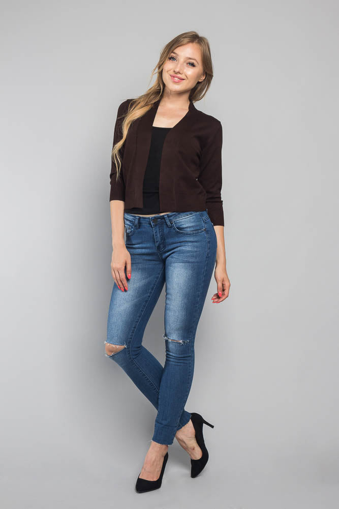 Women's Classic 3/4 Sleeve Cropped Cardigan