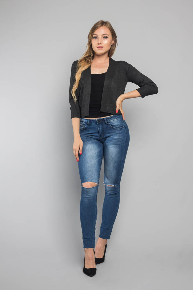 Women's Classic 3/4 Sleeve Cropped Cardigan