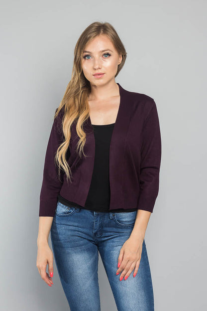 Women's Classic 3/4 Sleeve Cropped Cardigan