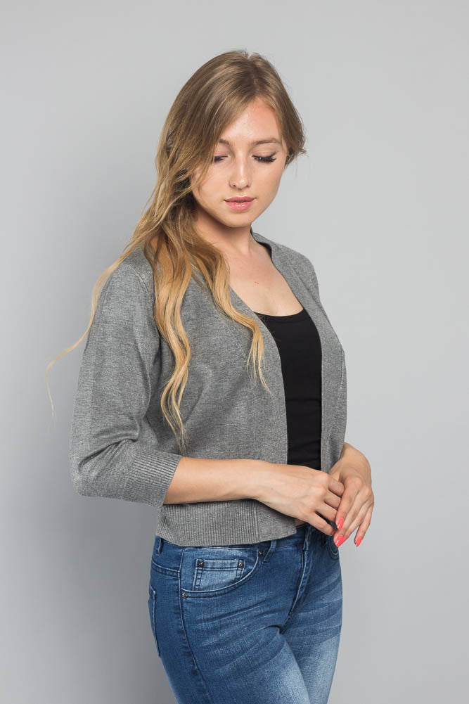Women's Classic 3/4 Sleeve Cropped Cardigan