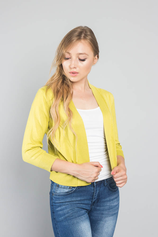 Women's Classic 3/4 Sleeve Cropped Cardigan
