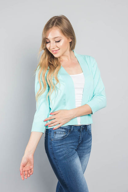 Women's Classic 3/4 Sleeve Cropped Cardigan