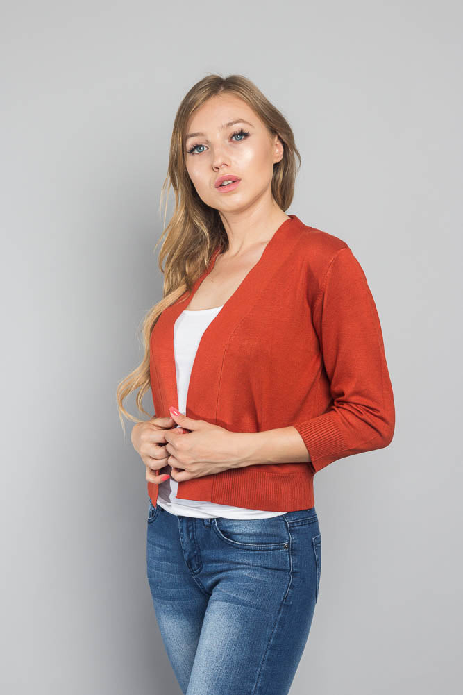 Women's Classic 3/4 Sleeve Cropped Cardigan
