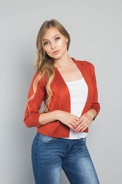 Women's Classic 3/4 Sleeve Cropped Cardigan