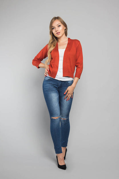 Women's Classic 3/4 Sleeve Cropped Cardigan