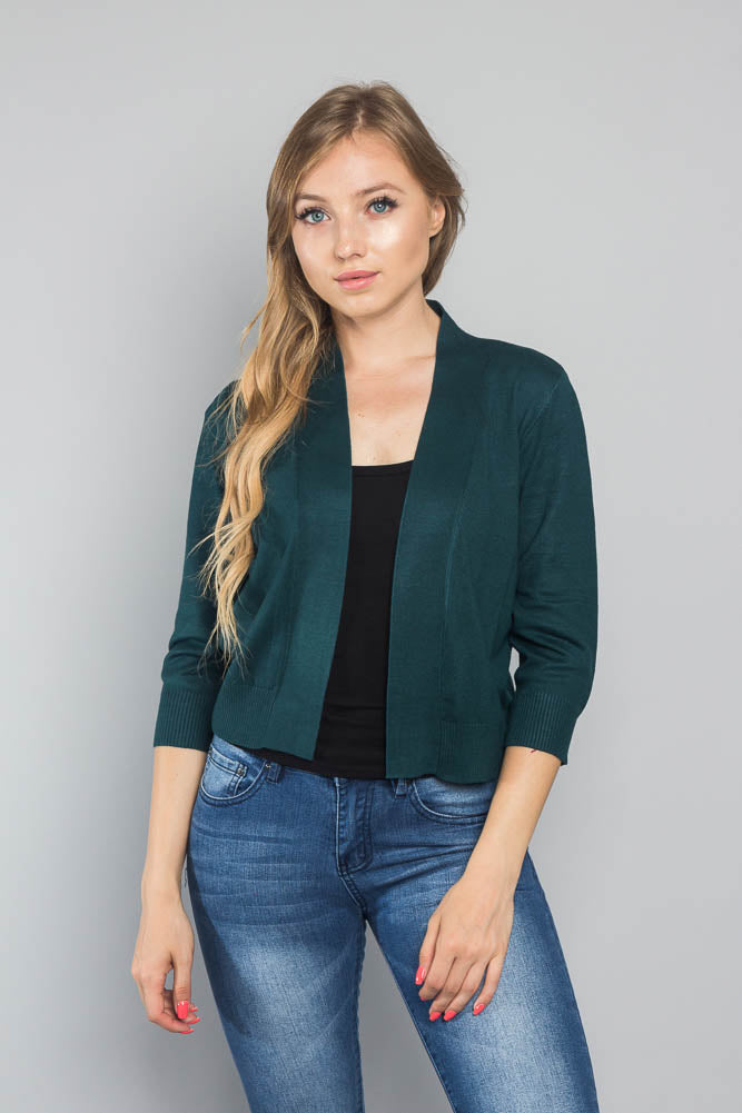 Women's Classic 3/4 Sleeve Cropped Cardigan