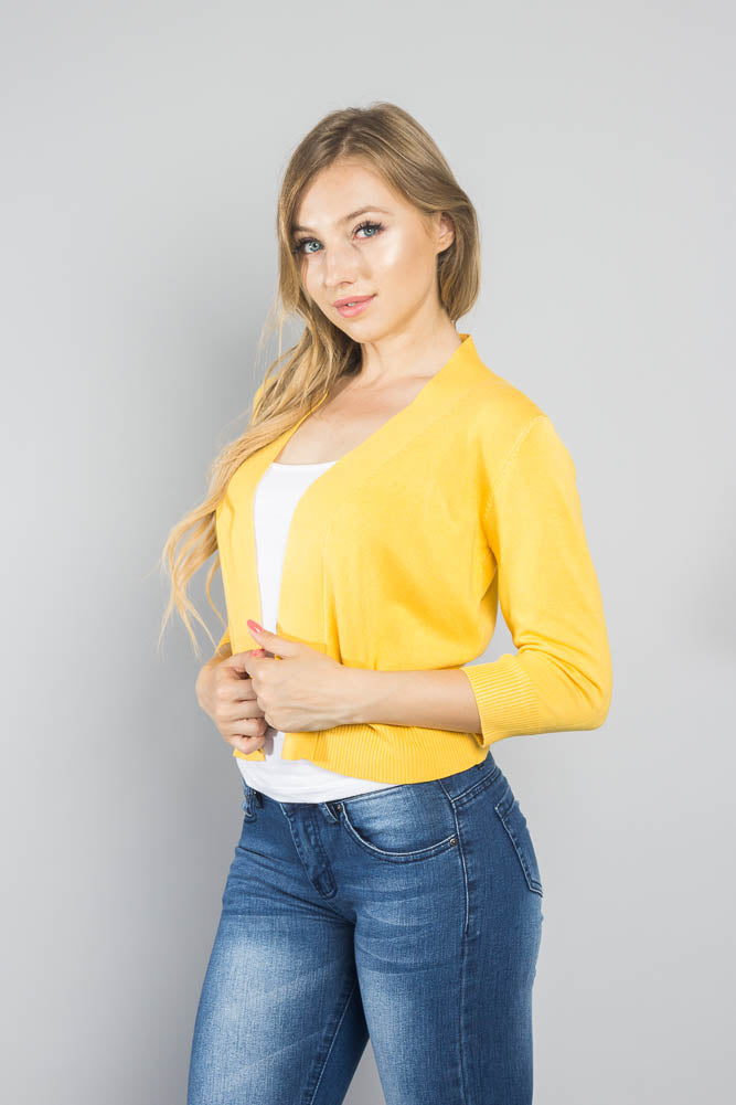 Women's Classic 3/4 Sleeve Cropped Cardigan