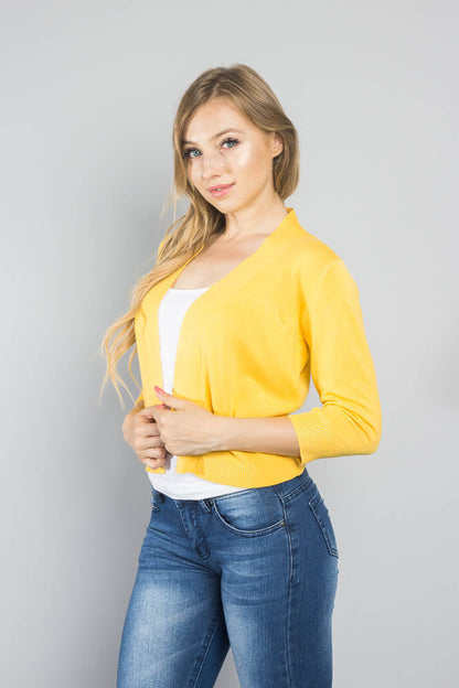 Women's Classic 3/4 Sleeve Cropped Cardigan