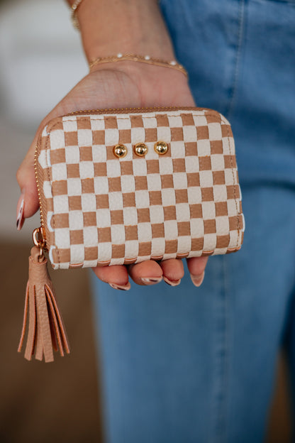 Never On Schedule Checkered Wallet - Tan