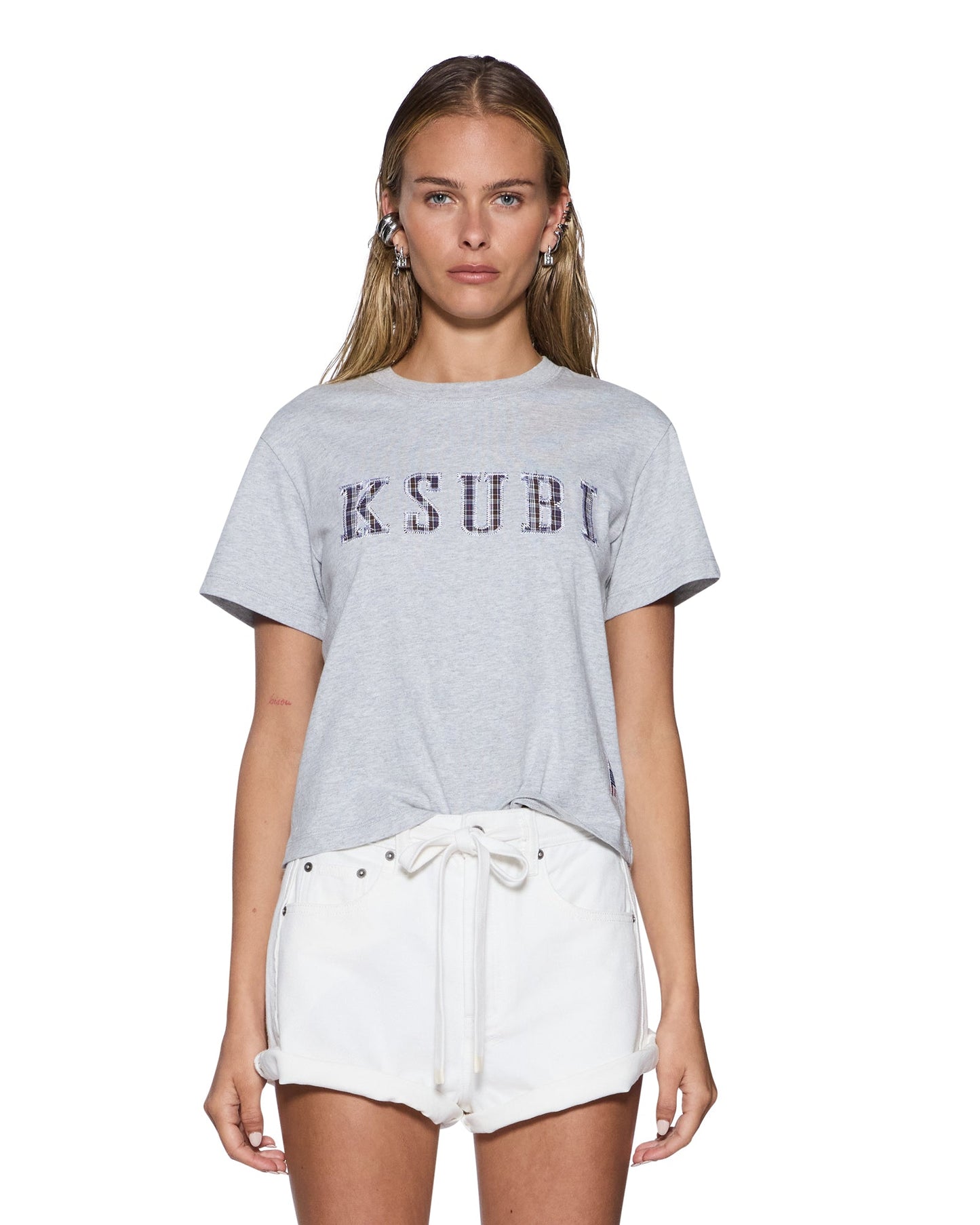 KSUBI PLAID SHRUNKEN SS TEE GREY MARLE