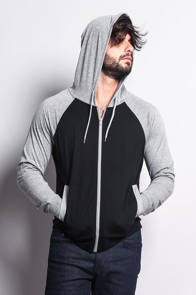 Men's Raglan Light Weight Zip Down Hoodie