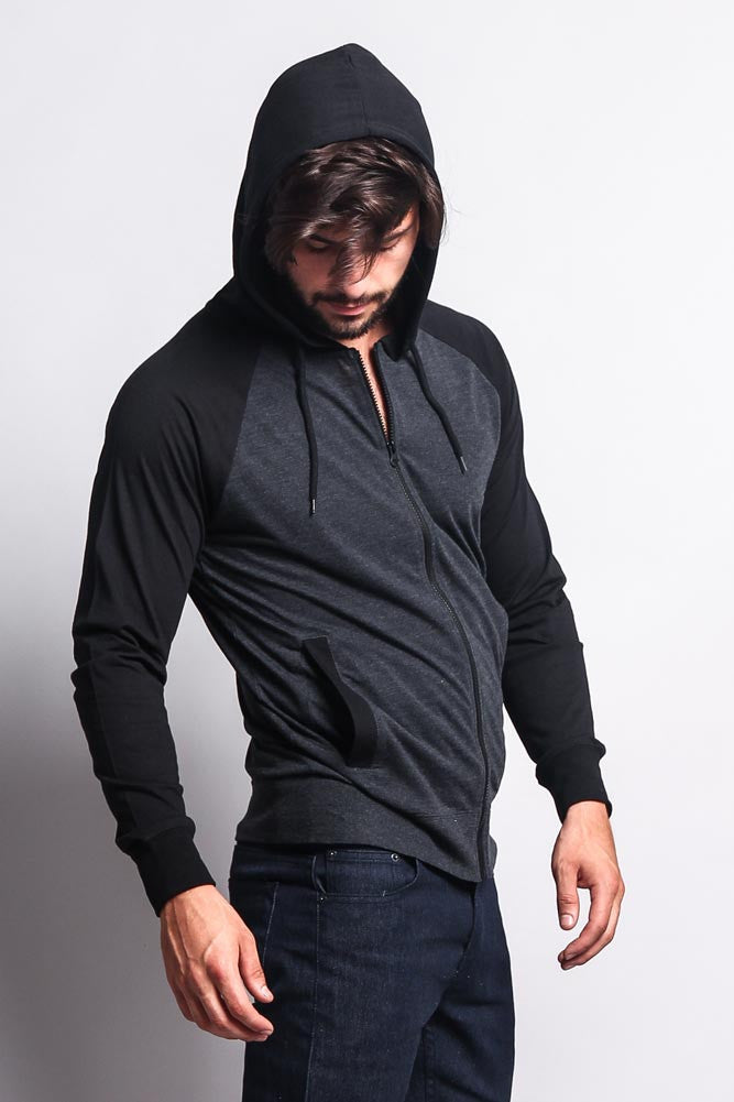 Men's Raglan Light Weight Zip Down Hoodie