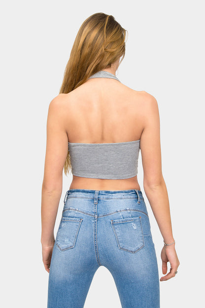 Deep U-Neck Halter Crop Tank Top