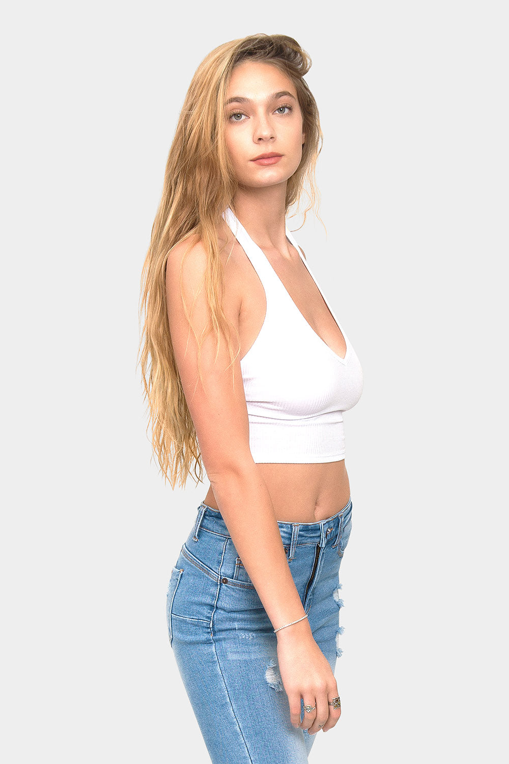 Deep U-Neck Halter Crop Tank Top