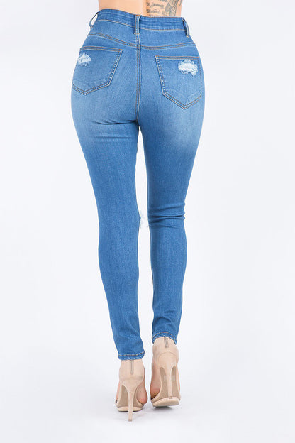 Women's Essential Unreleased Hem High Waist Distressed Skinny Jeans